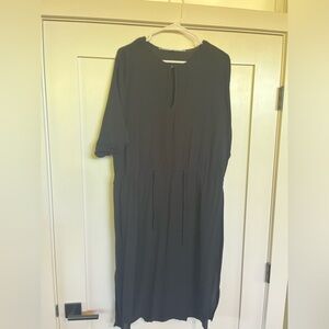Anthropologie dress, mid-length, tie in front, black, runs large
